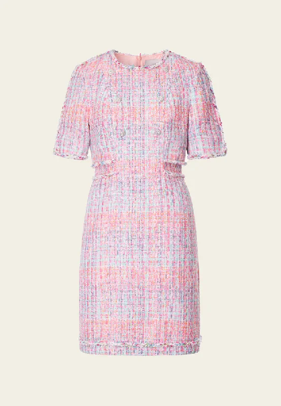 Pink Tweed Dress with Buttons