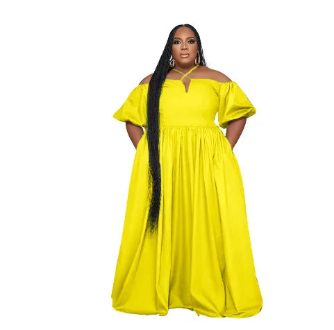 Women's Puff Sleeve Fashion Designer Off Shoulders Long Dresses (Plus Size)