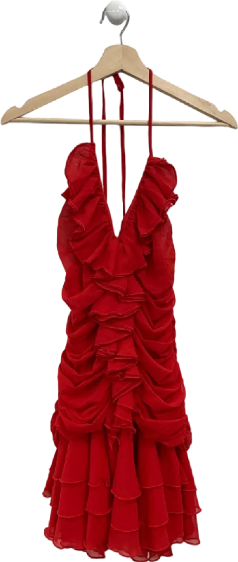 Fashion Nova Red Ruffled Halter Dress UK S