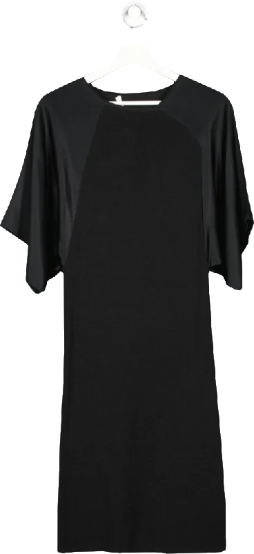 GIvenchy Black Merino Wool Dress With Silk Sleeves UK M