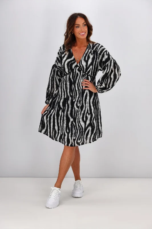 Gloss by Shine On Nerida Empire Dress Speckle Zebra Print