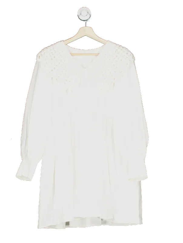 White Crochet Collar Detail Dress UK M