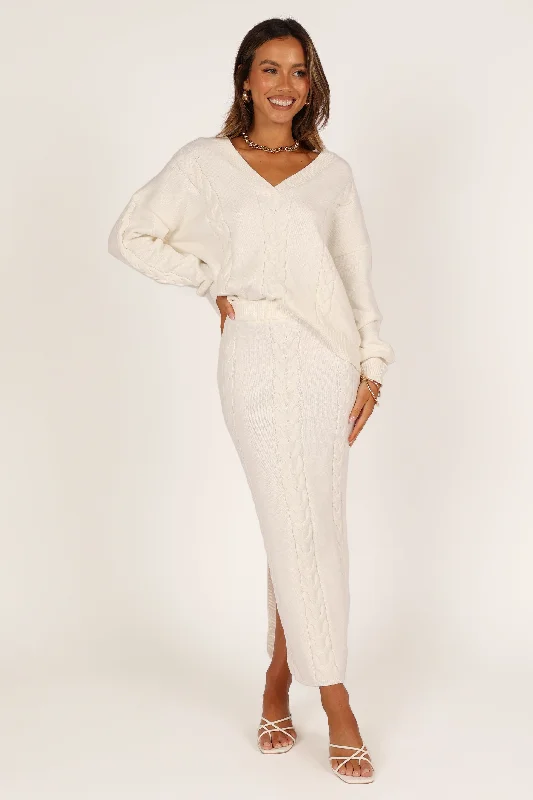 Aspen Cable Knit Skirt - White