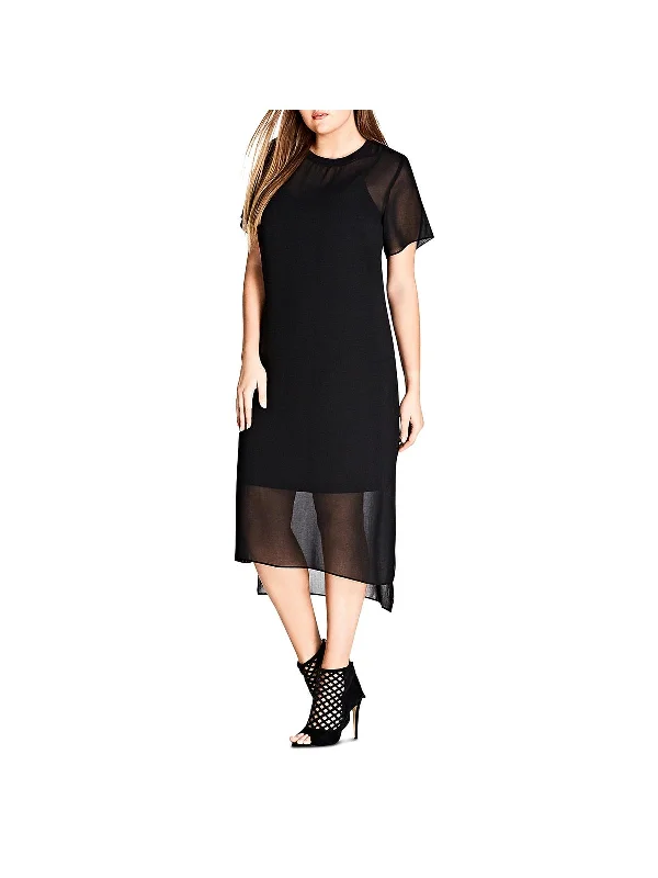 Plus Womens Illusion Midi Party Dress