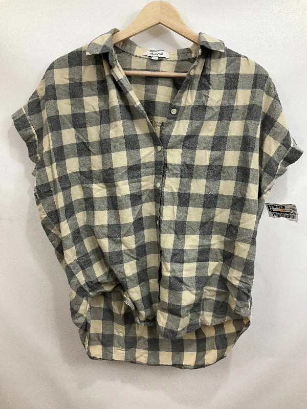 Top Short Sleeve By Madewell In Checkered Pattern, Size: Xs