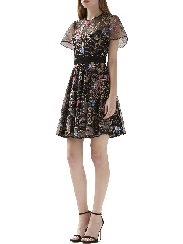 Womens Floral Embroidered Cocktail and Party Dress