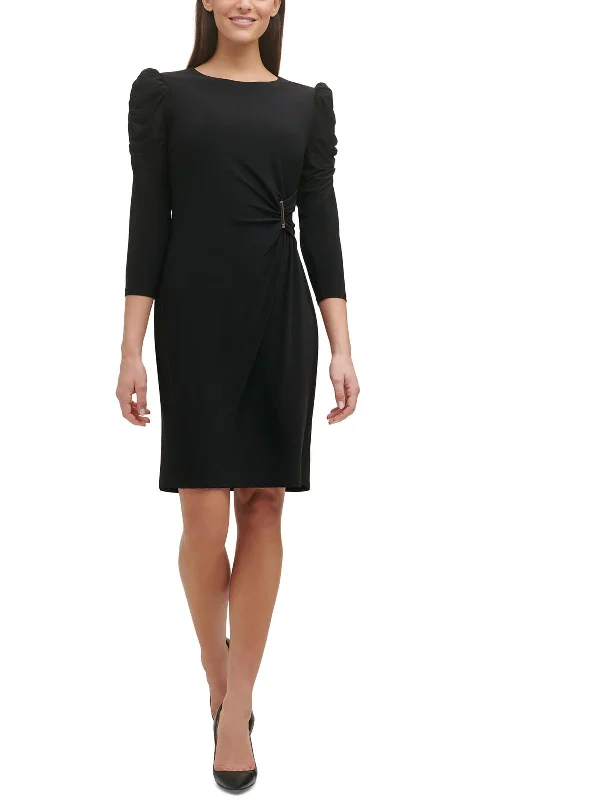 Womens Gathered Midi Cocktail and Party Dress