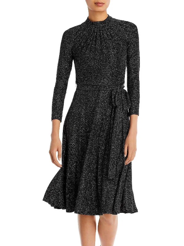 Womens Glitter Mock Neck Cocktail and Party Dress