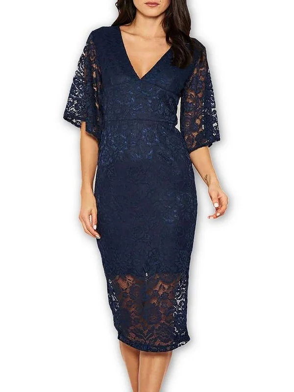 Womens Lace V-Neck Cocktail and Party Dress