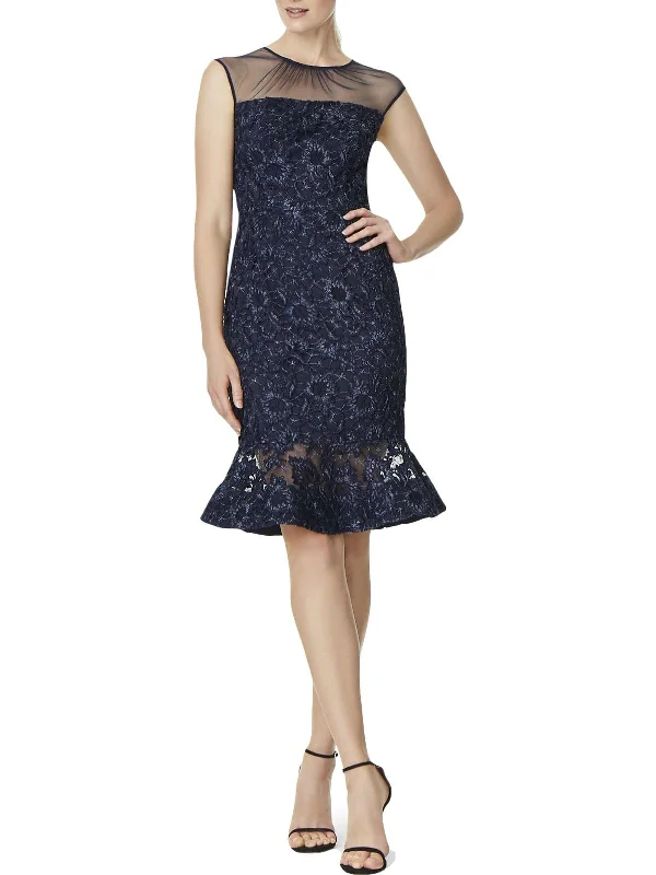 Womens Mesh Inset Lace Cocktail and Party Dress