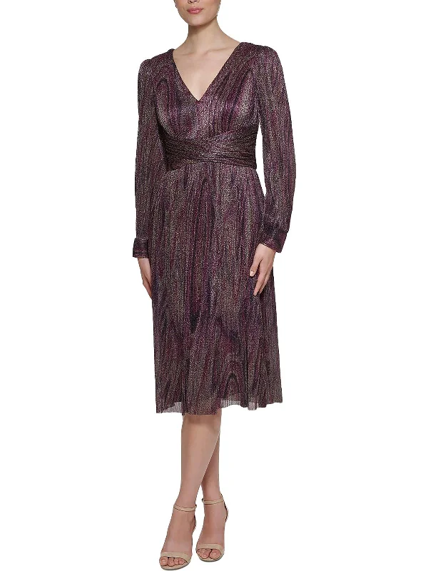 Womens Metallic Ruched Cocktail and Party Dress