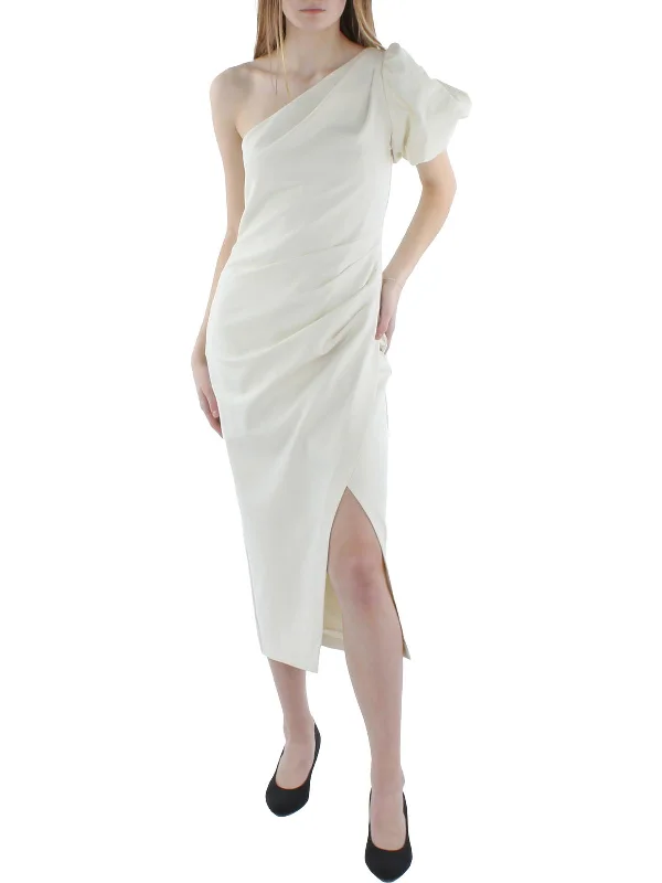 Womens One-Shoulder Midi Cocktail and Party Dress