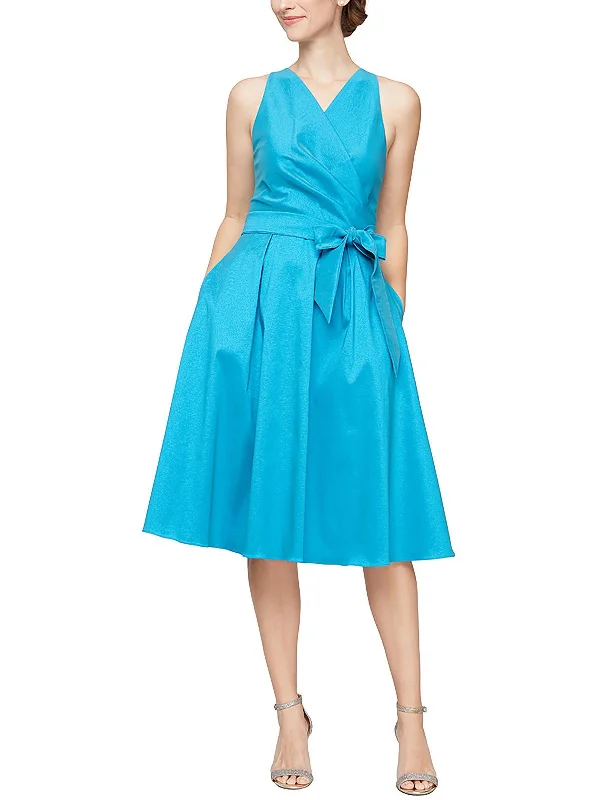 Womens Surplice Midi Cocktail and Party Dress