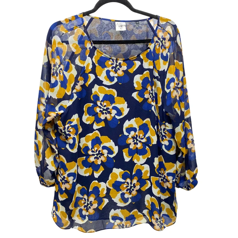 Blouse 3/4 Sleeve By Cabi In Blue & Yellow, Size: Xl