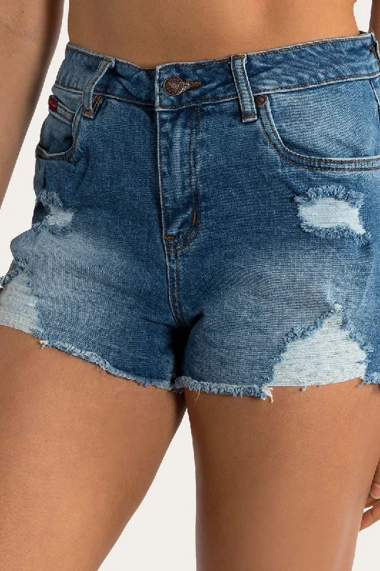 Jessie Womens Mid Rise Ripped Denim Short - True Blue