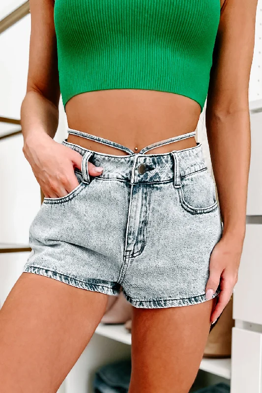 Wrapped Around Me Mid-Rise Tie-Waist Denim Shorts (Medium)