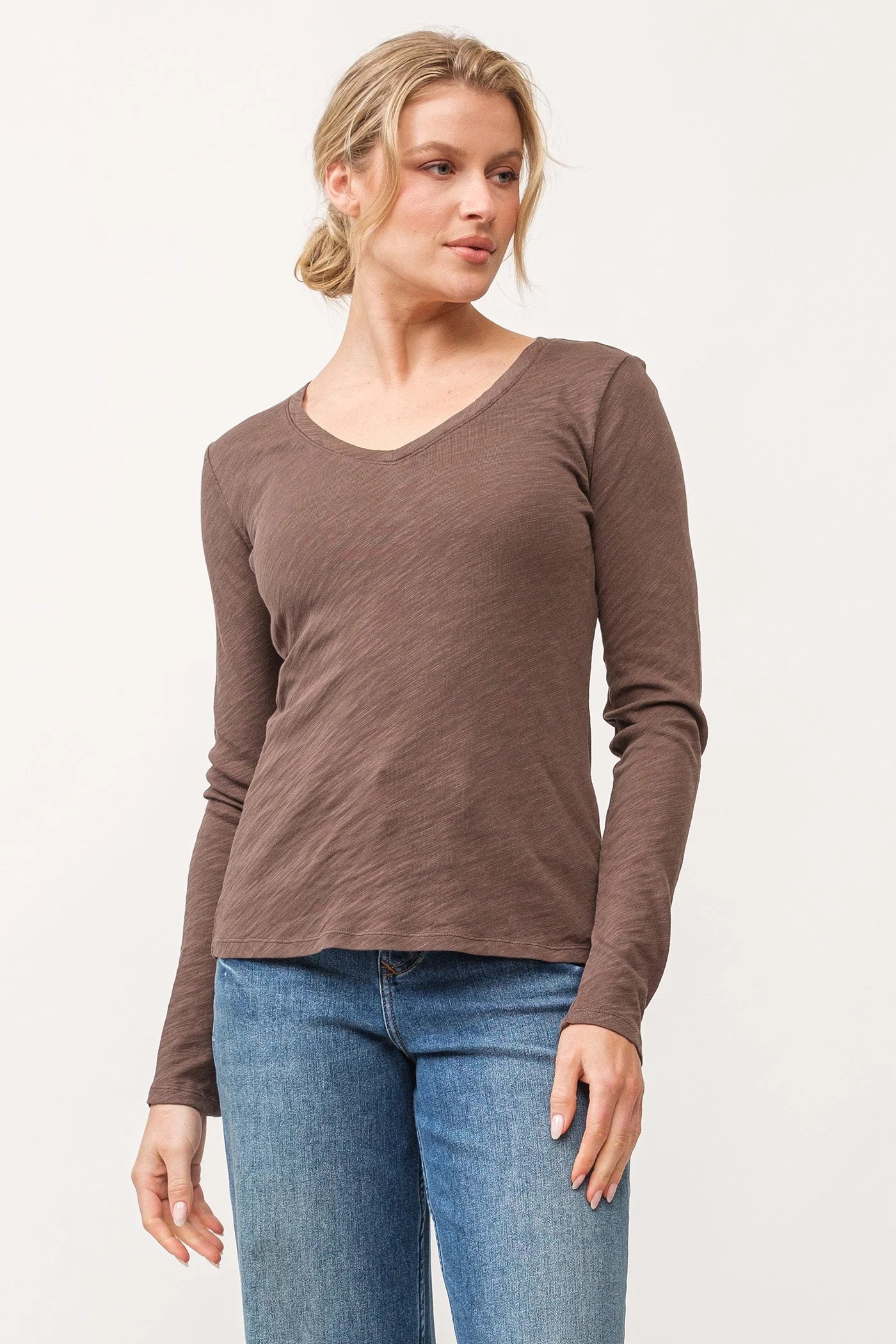 Alina V Neck Long Sleeve Tee - Olive