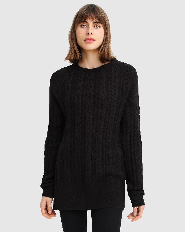 At Last Cable Knit Jumper With Slit - Black