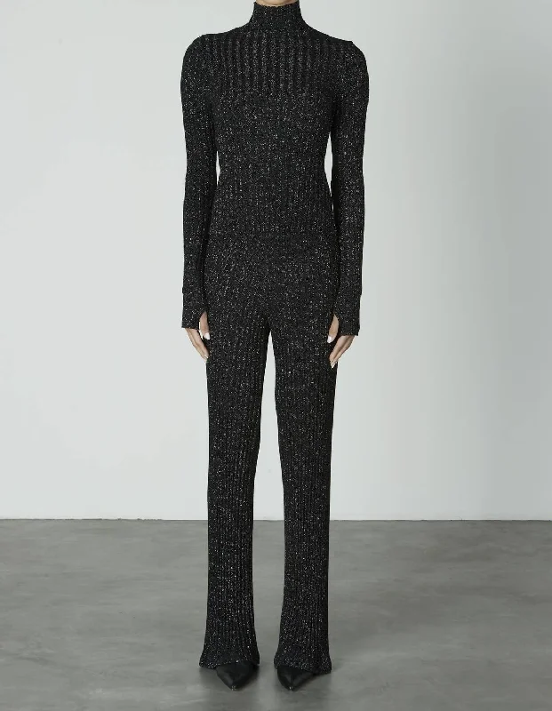 Lurex Sweater Rib Turtleneck In Black/silver