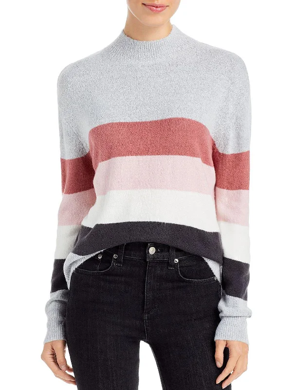 Portia Womens Funnel Neck Striped Crewneck Sweater