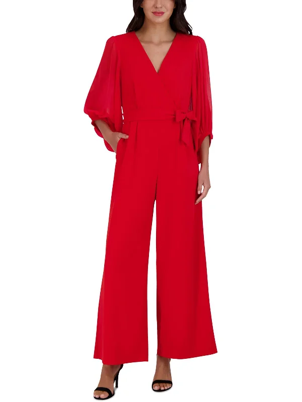 Womens Surplice Neck Balloon Sleeves Jumpsuit