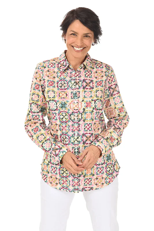 Zoey Watercolor Tiles Button-Front Shirt