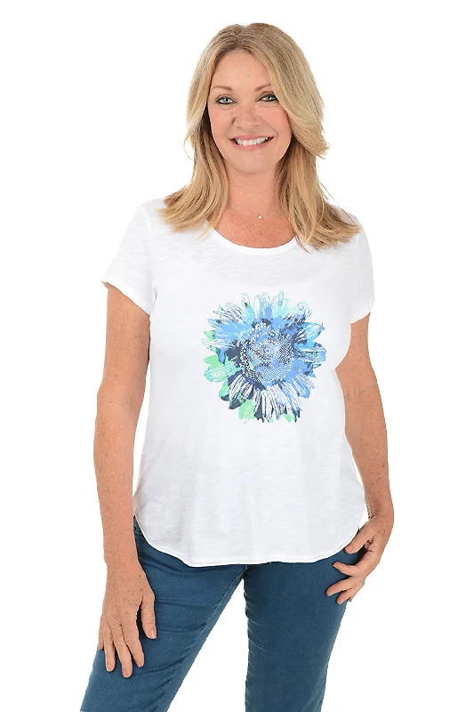 Turquoise Sunflower High-Low Slub Knit Tee