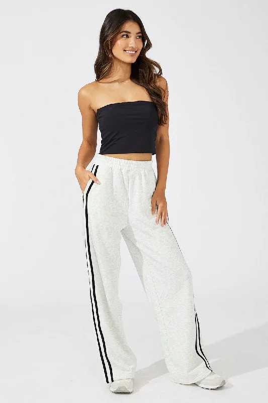 Grey Wide Leg Track Pants