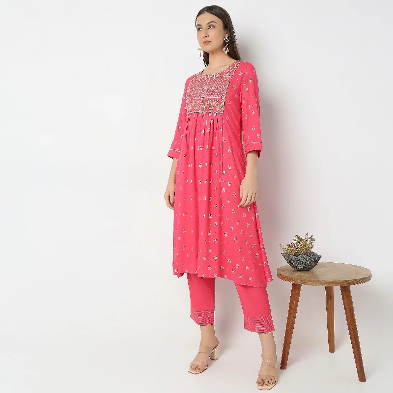 Flare Fit Embroidered Kurta