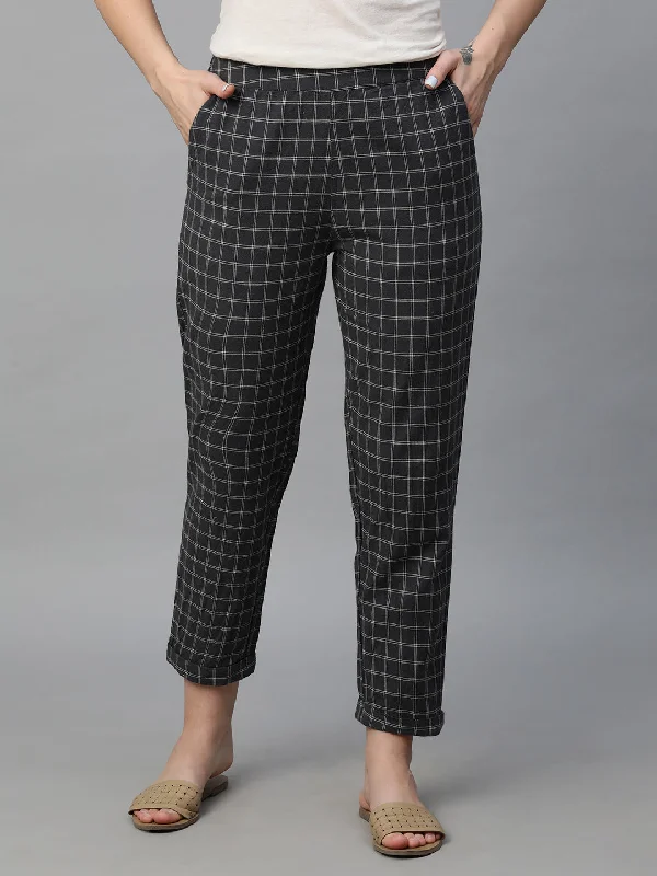 Women's Black Cotton Linen Regular Fit Pant