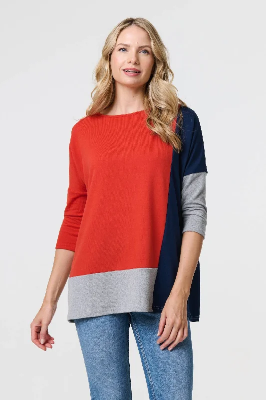 Colour Block Long Sleeve Relaxed Top