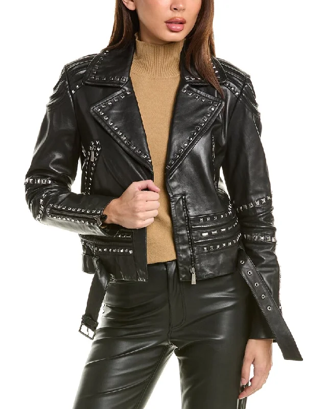 Alberta Ferretti Studded Leather Biker Jacket