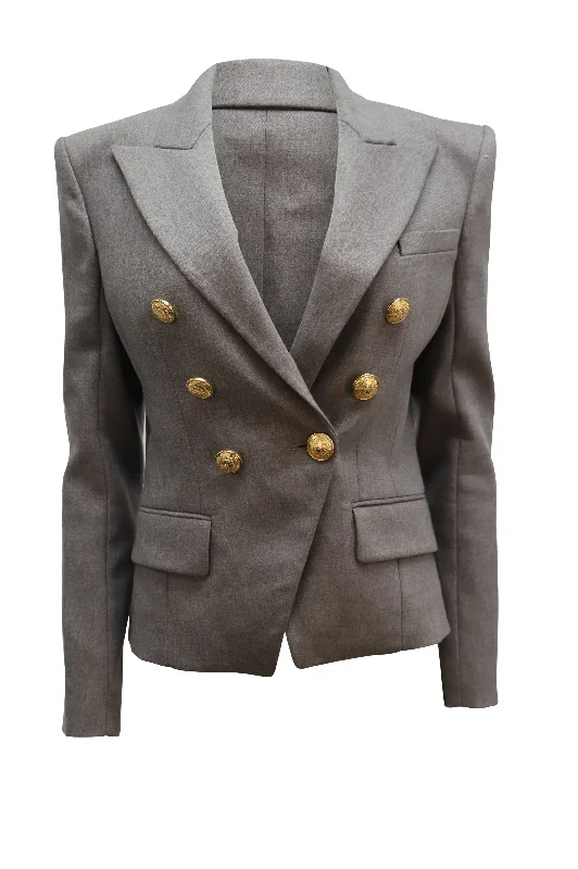 Balmain Fitted Double Breasted Blazer in Grey Wool