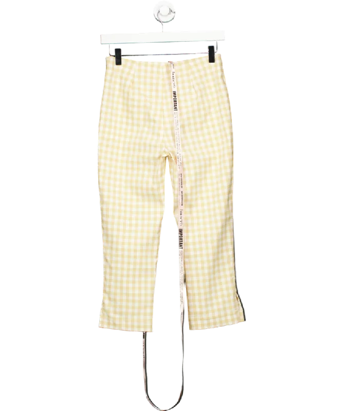 House of CB Beige Carella Gingerbread Gingham Capri Trousers UK S