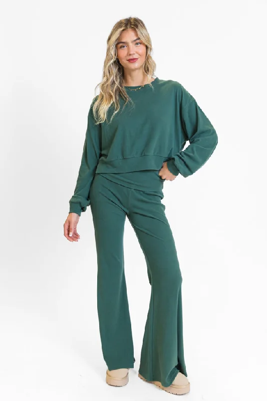 In A Dream Evergreen Foldover Band Super Soft Flare Pants