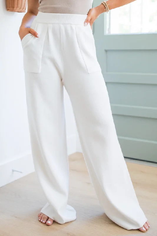 Let's Debrief Ivory Wide Leg Sweater Pants