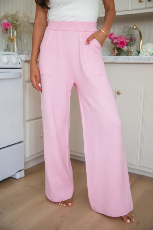 Let's Debrief Pink Wide Leg Sweater Pants