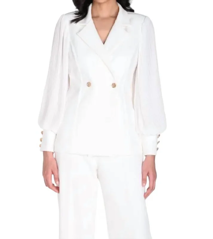 Notched Collar Double-Breasted Blazer In Off White