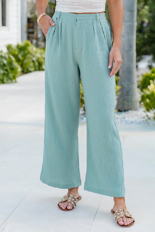 Off To Brunch Sage Gauze Trousers