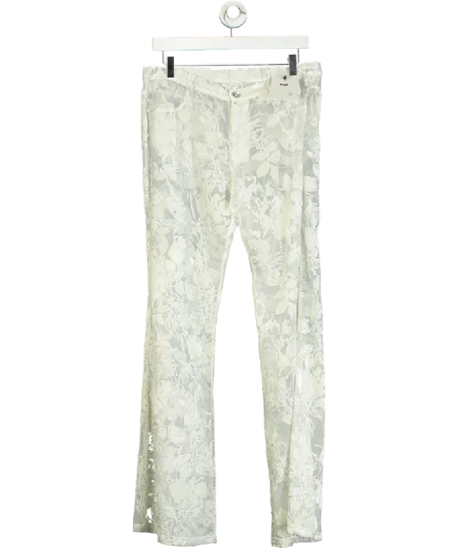 PROD Cream Velvet-flocked Semi-sheer Trousers UK M