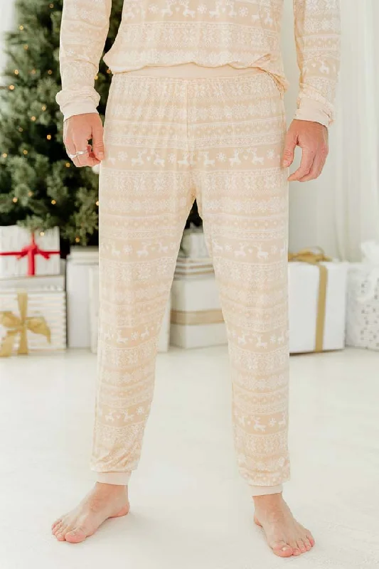 Snowy Days Men Beige and Ivory Fair Isle Pajama Pant FINAL SALE