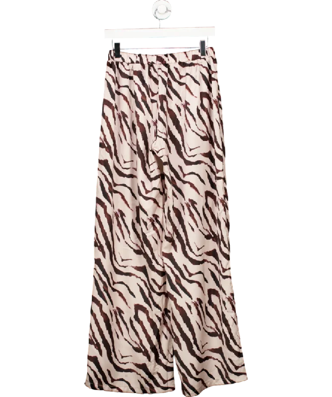 White Fox Beige 'more To Come' Zebra Print Trousers UK M