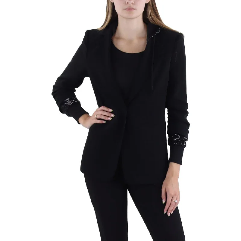 Womens Sequined Work Wear Open-Front Blazer